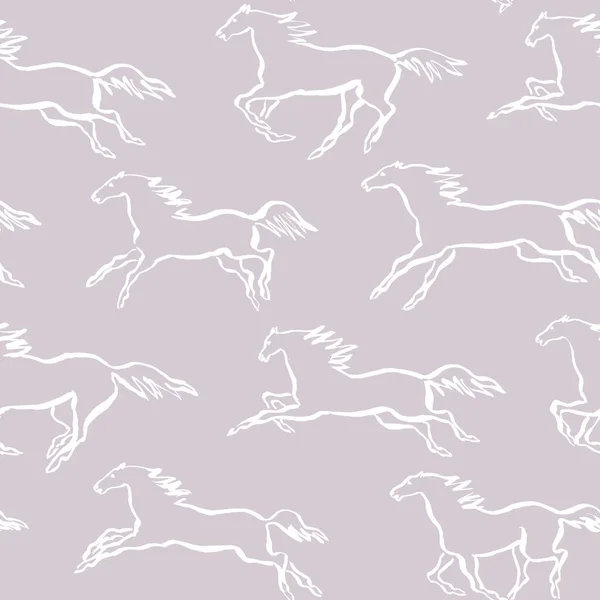 馬の手描きアウトラインシルエット ブラシ図面 ファブリックデザインとパッケージのための乗馬シームレスパターン — ストックベクタ
