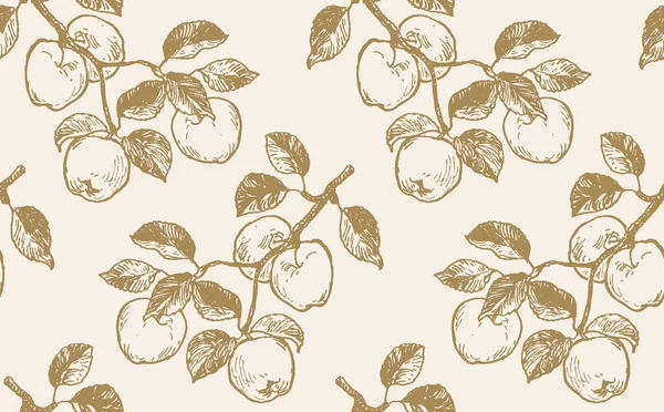 Bezešvé Vzory Ručně Kreslenými Jablky Inkoustová Kresba Jabloně Ovocem Listy — Stockový vektor
