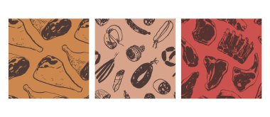 Et silueti çizimleri, pürüzsüz desenli dizayn seti.