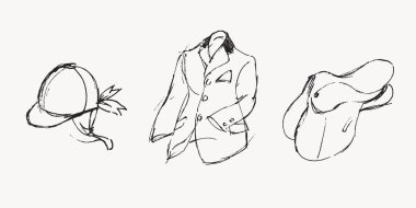 Ata binme ögelerinin basit taslak çizimleri, el çizimi vektör çizimleri