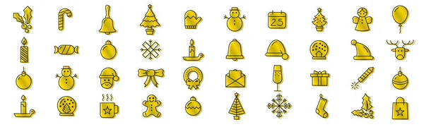 Weihnachten Symbole Linie Und Goldenen Set Vektor Illustration — Stockvektor