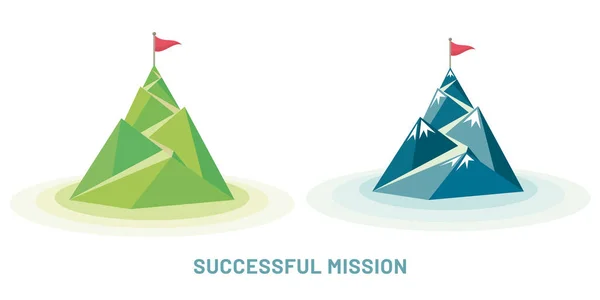 Флаг Вершине Горы Успешный Бизнес Векторные Иллюстрации Стоковая Иллюстрация
