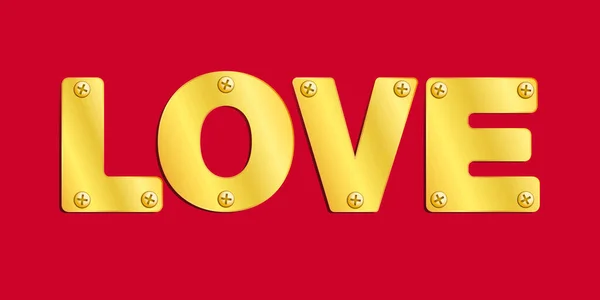 Aşk Sözcüğüyle Altın Metalik Plaka Vektör Illüstrasyonu — Stok Vektör