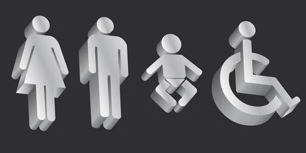 Erkekler Kadınlar Çocuklar Tuvalet Kapıları Için Engelliler Vektör Sembolleri — Stok Vektör