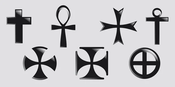 Set Cross Vector Icon Collection Religion Symbols Isolated Symbol Black — Stock Vector