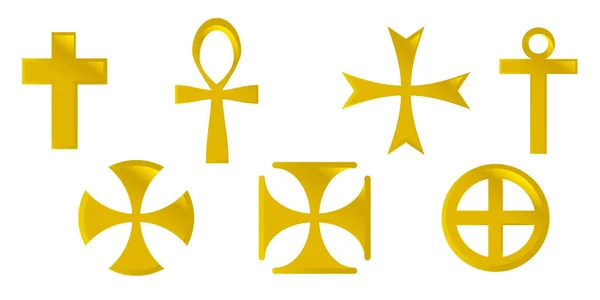 Ustaw Ikonę Wektora Krzyża Zbiór Symboli Religijnych Izolowanych Białym Tle Wektor Stockowy