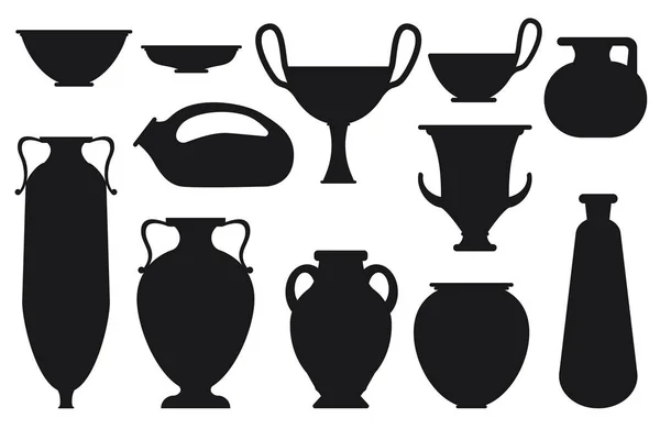 Керамические Предметы Классического Периода Рим Египет Греция Векторные Силуэты — стоковый вектор
