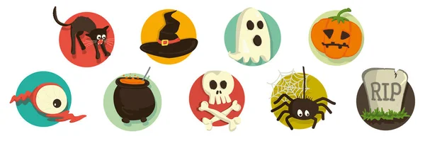 Badges Halloween Party Vector Stickers Horror Motifs — Stock Vector