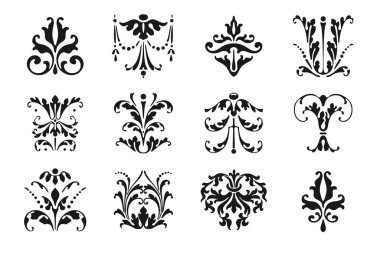 Vektör kümesi: eski süslemeli retro tasarımı için vintage kaligrafi tasarım öğeleri ve sayfa.