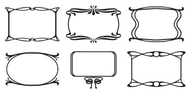 Stil Art Nouveau süsleme vektörü seti ile pankart çerçeveleri.