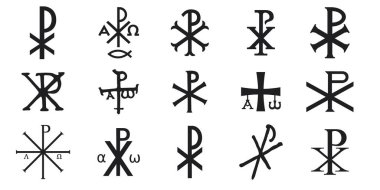 Hıristiyan simgeleri simgeleri ayarlayın. Parlak Chi Rho, Christogram, Chrismon, dudak sembolleri ayarla