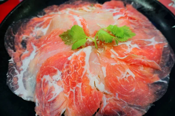 Raw Meat Sliced Boil Hot Pot — Stock Photo, Image