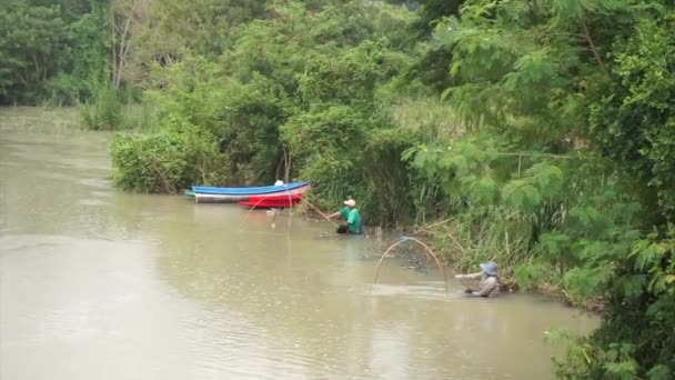 Chonburi Thailand Sep Personer Som Fiskar Med Fyrkantiga Nät Vid — Stockvideo