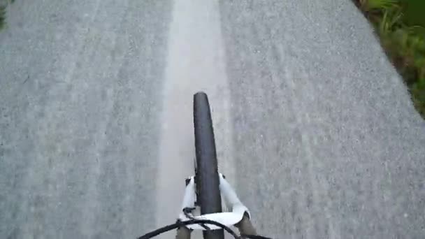 Front Wheel Mtb Gravel Roads High Angle View — Video Stock