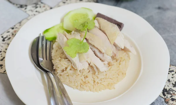 Huhn Und Reis Mit Blick Aus Der Vogelperspektive Chinesisches Essen — Stockfoto