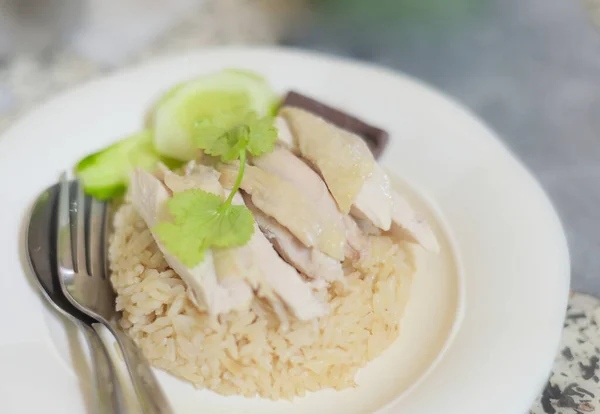 Kuře Rýže Vysokým Úhlem Pohledu Čínské Jídlo — Stock fotografie