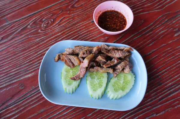 Brisket Carne Ahumada Cocina Tailandesa Con Salsa Baño —  Fotos de Stock