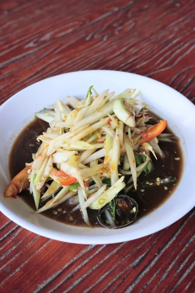 Salada Mamão Com Caranguejo Salgado Comida Picante Tailandesa — Fotografia de Stock