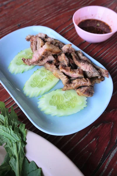 Brisket Carne Defumada Cozinha Tailandesa Com Molho Mergulho — Fotografia de Stock