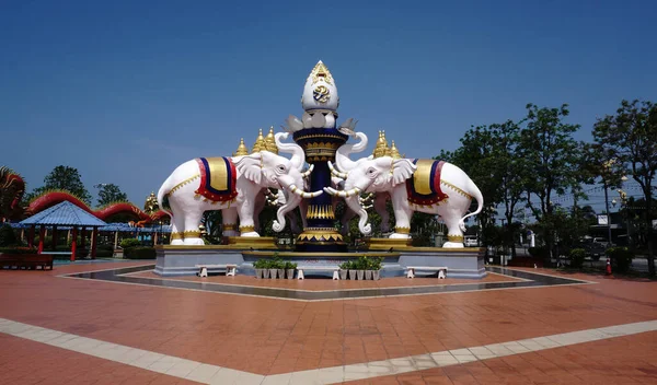Чонбури Таиланд Мая Скульптура Слонов Площадью Мая 2023 Года Бангсае — стоковое фото