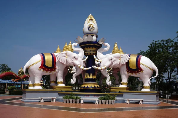 Chonburi Thailand Maio Escultura Elefantes Com Praça Maio 2023 Bangsai — Fotografia de Stock