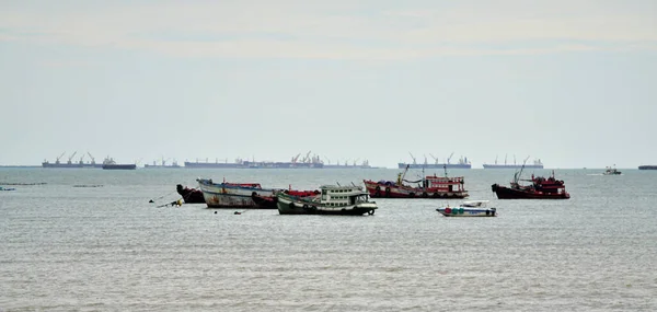 Chonburi Tailandia Junio Grupo Amarre Barcos Pesqueros Puerto Junio 2023 —  Fotos de Stock