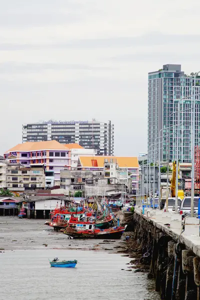 Chonburi Thailand Junho Grupo Barcos Pesca Atracados Porto Junho 2023 — Fotografia de Stock