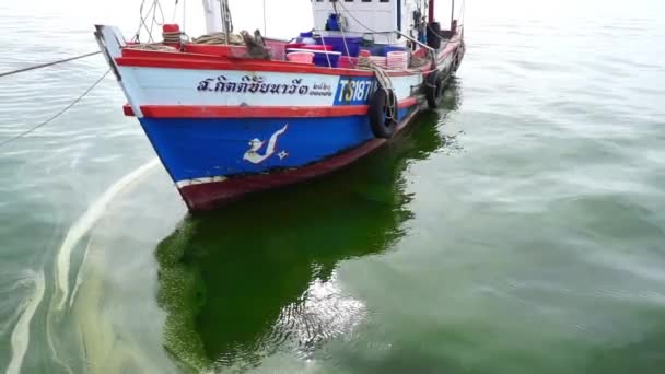 Чонбури Таиланд Sep Планктон Цветет Море Рыбацкой Лодки Фоне Сентября — стоковое видео