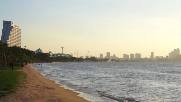 Pattaya Thailand Kasım 2023 Insanlar Plajda Pattya Şehir Manzarası Deniz Stok Video