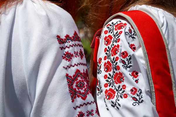 Ukrayna 'da kadınlar için bir nakış - geleneksel Ukrayna giysisi. Etnik işlemeli kıyafetler.