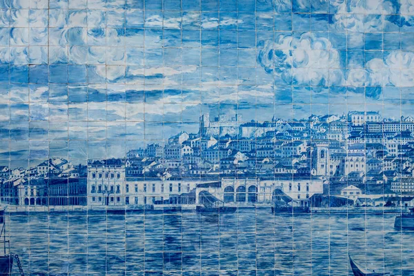Керамические Глазурованные Плитки Называемые Azulejos Представляют Собой Исторический Вид Лиссабона — стоковое фото