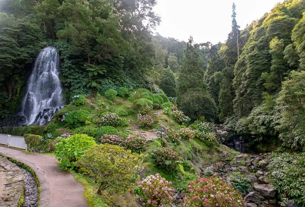Waterfall Parque Natural Ribeira Dos Caldeiroes Sao Miguel Azores Portugal — Stock Photo, Image