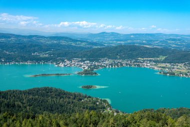 View of the Worthersee lake , Carinthia, Austria, Europe Aerial view from Pyramidenkogel view tower clipart