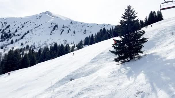 Many Ski Lift Chairs Move Rope Way Alpine Winter Resort — Video