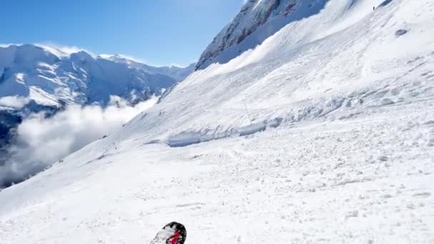 Fast Motion Shot Low Angle Ski Skier Alpine Slope Track — Stockvideo