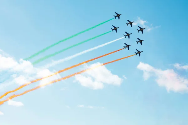 Squadron Planes Fly Color Trail Lines Ireland Italy Iran Hungary — Foto de Stock