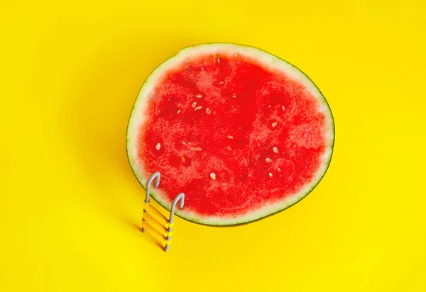 Watermelon Pool Concept Fruit Ladder Stairs View — Stock Photo, Image