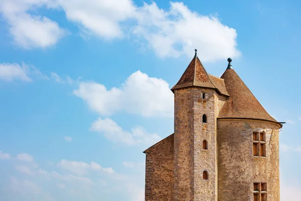 Beautiful Medieval Castle Square Tower Roof Blue Sky Blandy Les — Zdjęcie stockowe