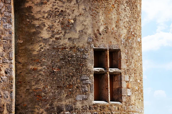Close Uma Janela Antiga Torre Medieval Castelo Fortaleza Blandy Les — Fotografia de Stock