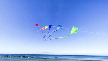 colorful kite Flying in the sky  over ocean 