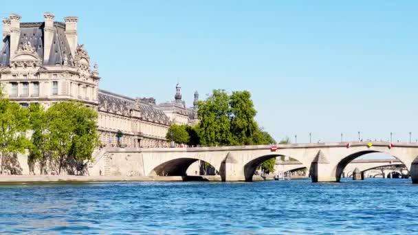 Bridge Pont Concorde Grand Palais Building Back Boat Seine River — Stock videók