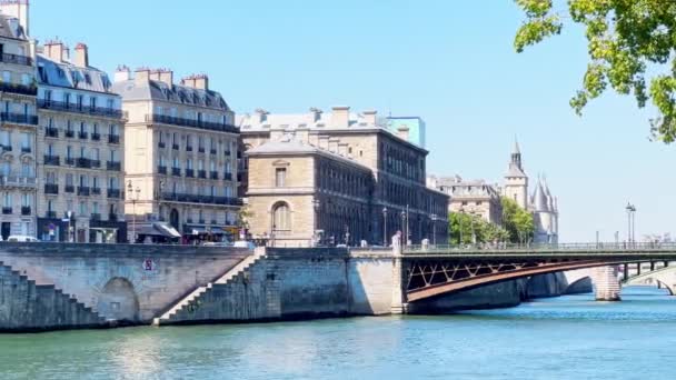 Kilátás Pont Arcole Hídra Szajna Feletti Legfelsőbb Bíróságra Párizsban Forró — Stock videók