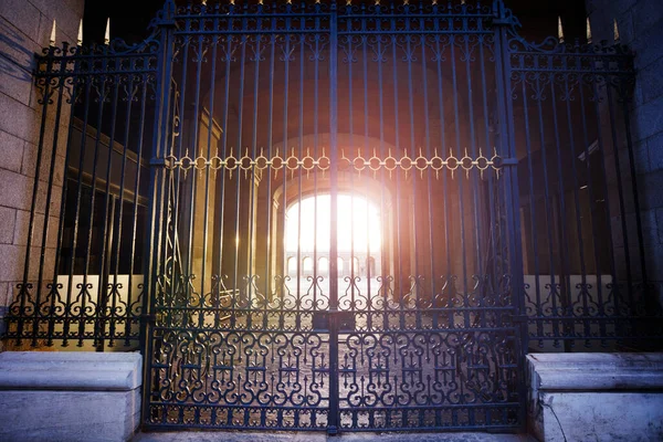 Portes Entrée Palais Royal Madrid Palacio Real Avec Lumière Coucher — Photo