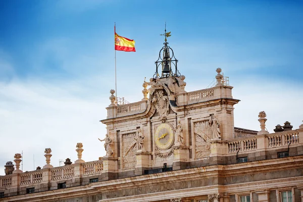 Drapeau National Espagnol Sur Palais Royal Madrid Palacio Real Close — Photo
