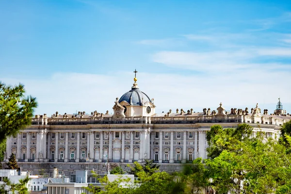 Utsikt Över Det Spanska Kungliga Palatset Madrid Byggnaden Panorama Från — Stockfoto