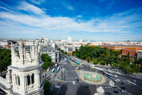 Panorama Cityscape Madrid Plaza Cibeles Town Square Foreground Comunicaciones Palace — Stock Photo, Image