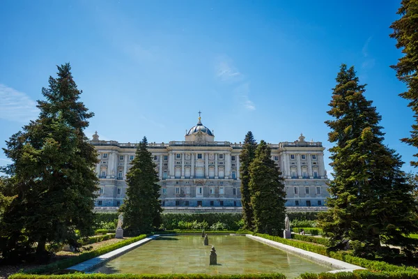 Fontaine Dans Jardin Palais Royal Madrid Palacio Real — Photo
