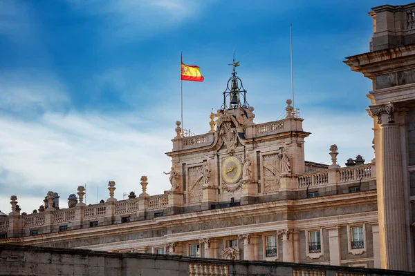 Spain National Flag Royal Palace Madrid Palacio Real Close Image — Stock Photo, Image