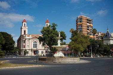 Albereda street of Valencia with Ben Bonica Fontaine on the intersection at summer day, Spain, Europe clipart