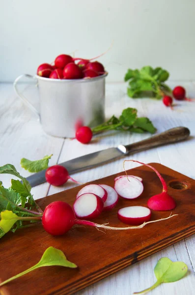 Fresh Radish Salad Homemade Food Healthy Food Food White Table — Stock Photo, Image